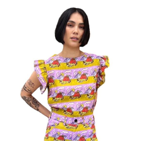 Nooworks The Ruffle 100% Linen Top In Jammin Size 2X - Picture 1 of 11